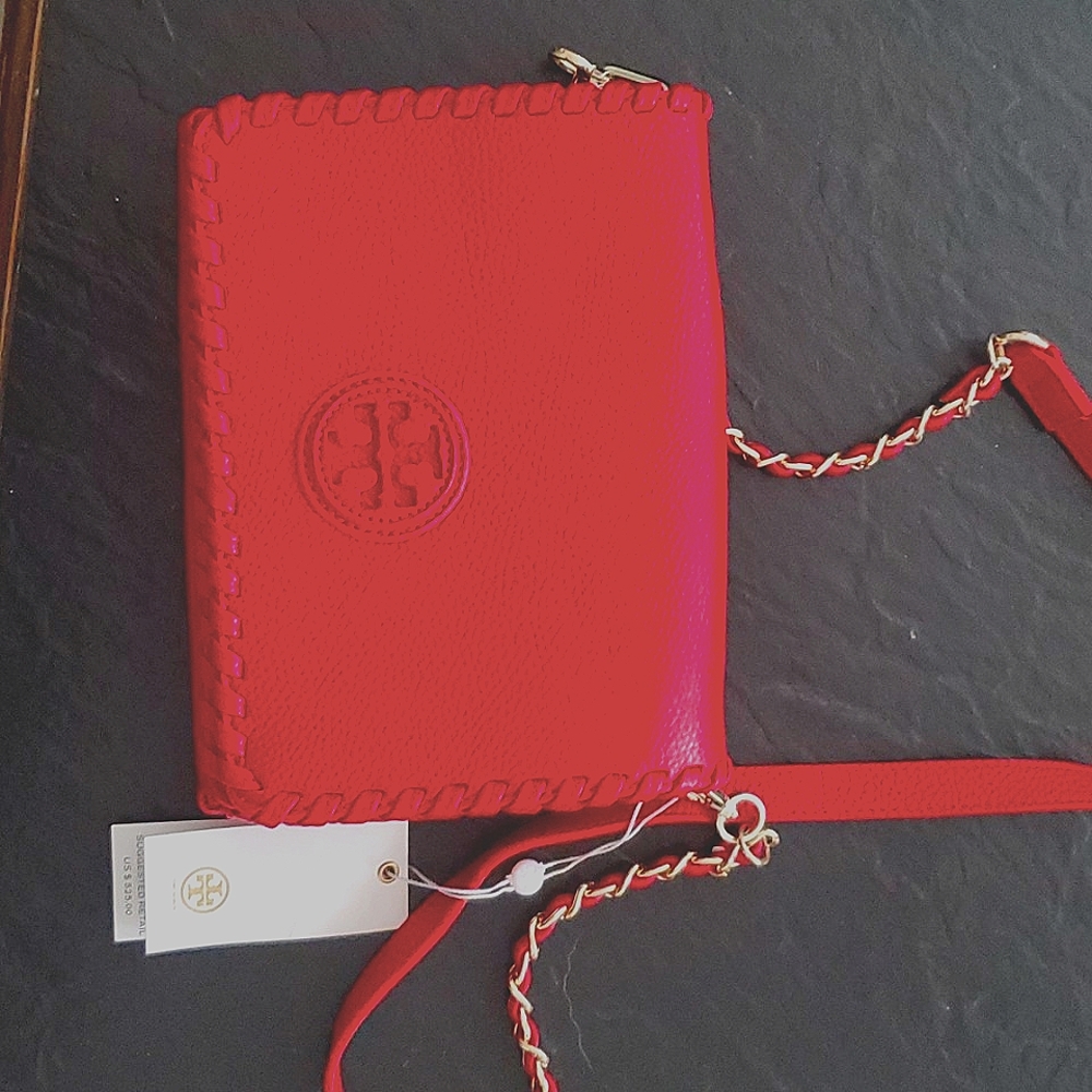 Marion Red Shrunken Shoulder Bag, with Gold Detailing, Zips and Lined NWT